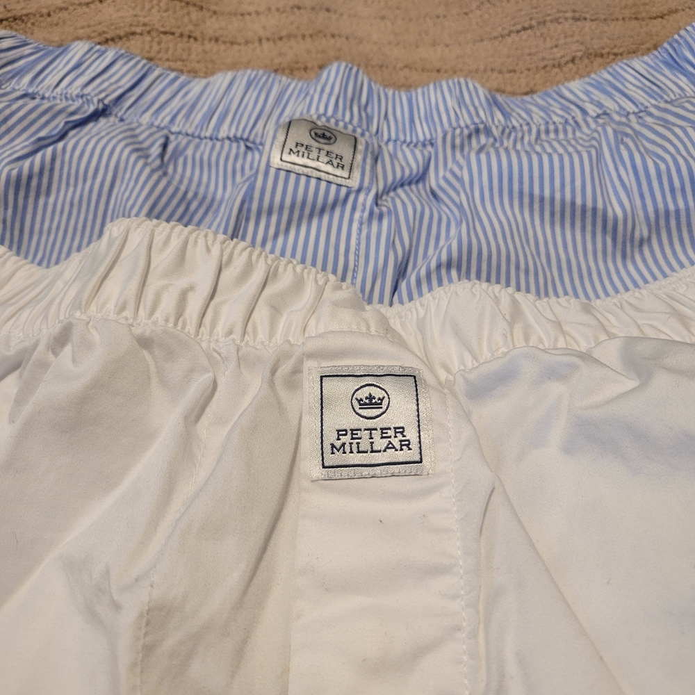 Peter Millar White and Blue Striped Cotton Boxers 2 Pair Mens M 32-34